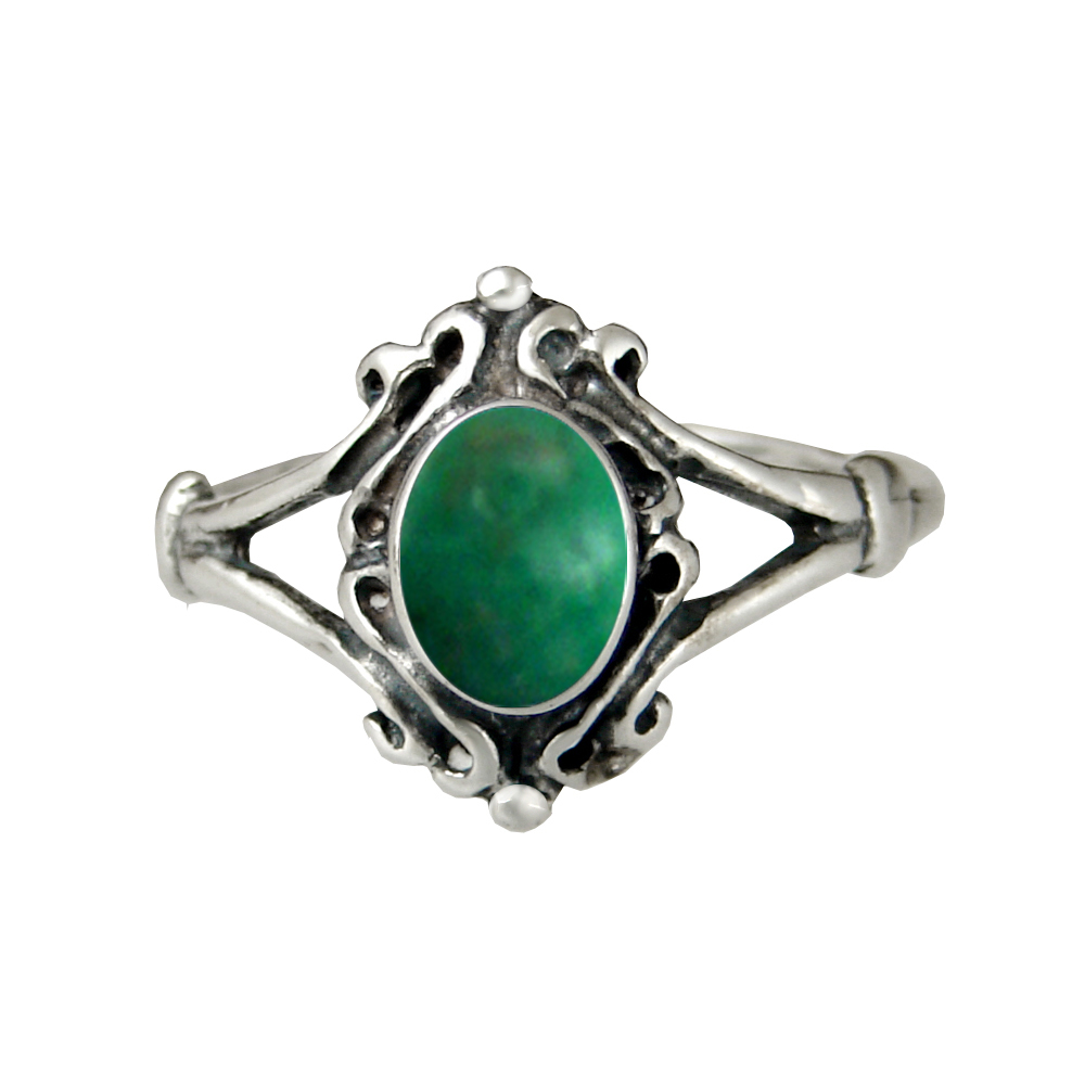 Sterling Silver Victorian Ring With Green Turquoise Size 7